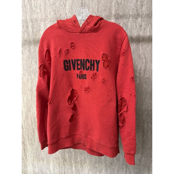 Givenchy Paris Distressed Red Hoodie L 100% Cotton Polyester Viscose - Picture 1 of 8